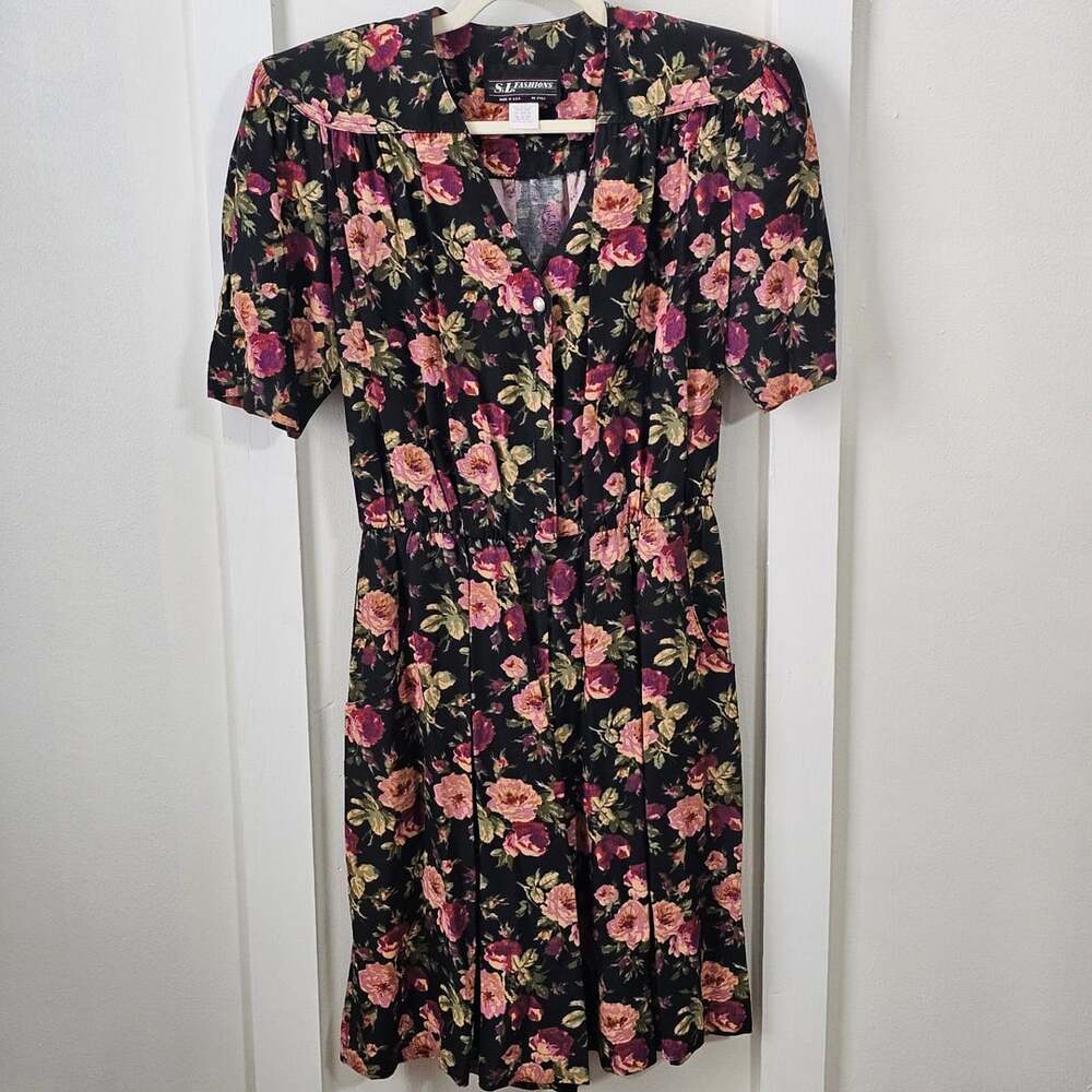 Vintage S.L. Fashions Floral Jumpsuit M Wide Leg Cottagecore 80s 90s USA